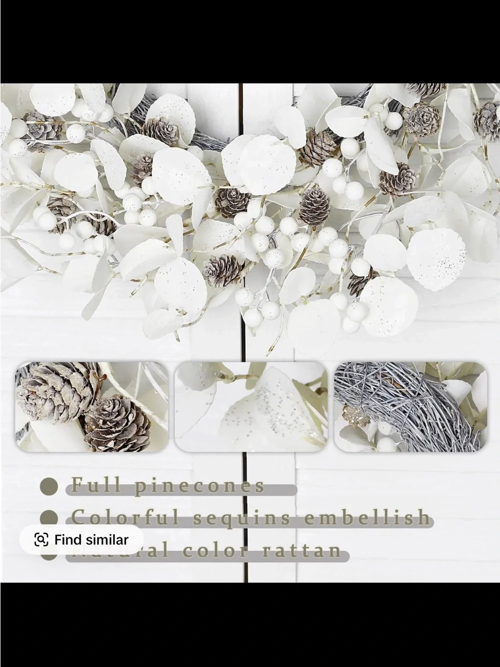 White Eucalyptus Wreath - Home Holiday Decorative Front Door Wreath